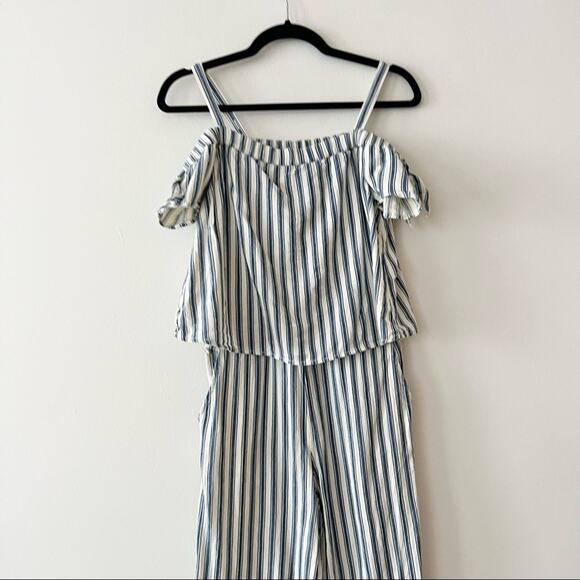 Madewell White & Blue Striped Cold-Shoulder Jumpsuit - Picture 3 of 6